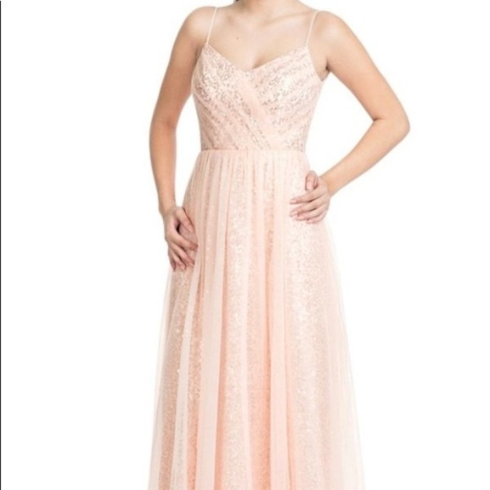 Azazie Leilani Tulle Rose Gold Sequin Bridesmaid Dress